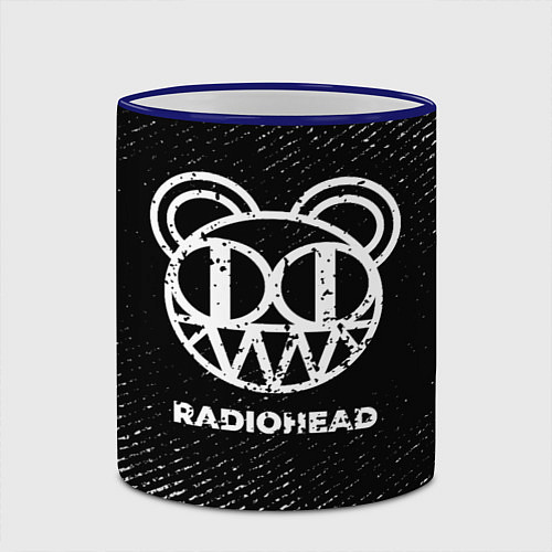 Кружка цветная Radiohead с потертостями на темном фоне / 3D-Синий кант – фото 2