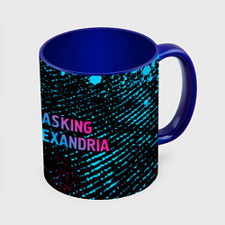 Кружка 3D Asking Alexandria - neon gradient: надпись и симво, цвет: 3D-белый + синий