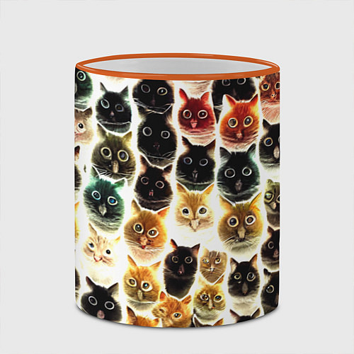 Кружка цветная Паттерн-котики / 3D-Оранжевый кант – фото 2