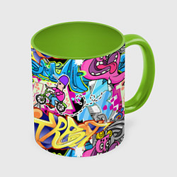 Кружка 3D Велосипедист и глаз граффити, цвет: 3D-белый + светло-зеленый