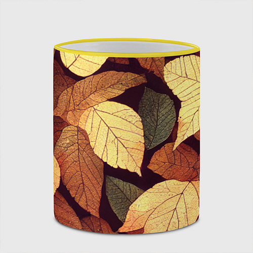 Кружка цветная Листья осени узор / 3D-Желтый кант – фото 2