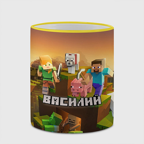 Кружка цветная Василий Minecraft / 3D-Желтый кант – фото 2