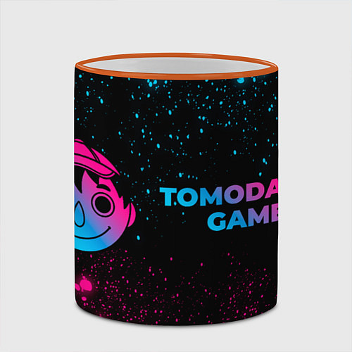 Кружка цветная Tomodachi Game - neon gradient: надпись и символ / 3D-Оранжевый кант – фото 2