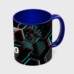 Кружка 3D Lazio FC в стиле glitch на темном фоне, цвет: 3D-белый + синий