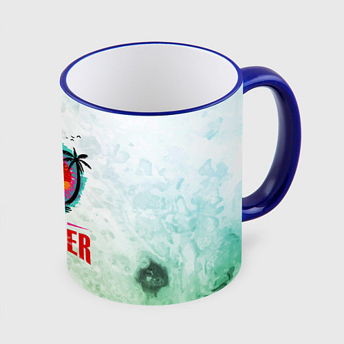 Кружка цветная Солнце- пальмы / 3D-Синий кант – фото 1