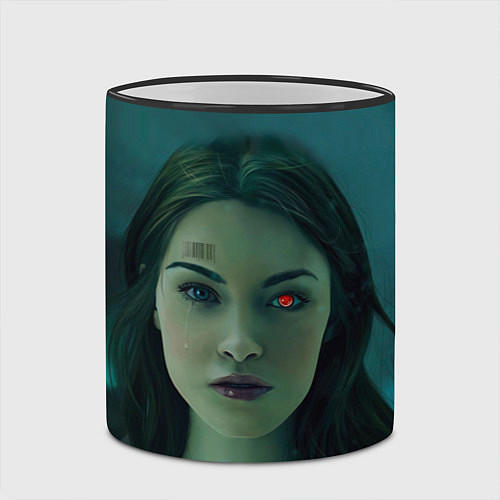 Кружка цветная Женщина - киборг / 3D-Черный кант – фото 2