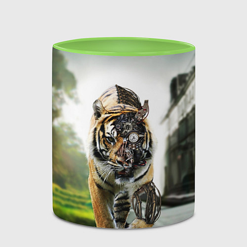 Кружка цветная Кибернетический тигр / 3D-Белый + светло-зеленый – фото 2
