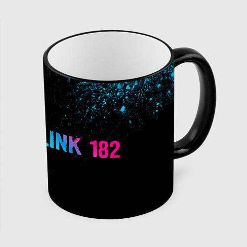 Кружка цветная Blink 182 - neon gradient: надпись и символ / 3D-Черный кант – фото 1