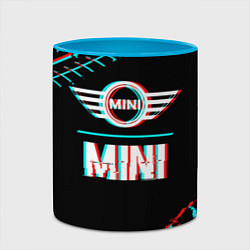 Кружка 3D Значок Mini в стиле glitch на темном фоне, цвет: 3D-белый + небесно-голубой — фото 2