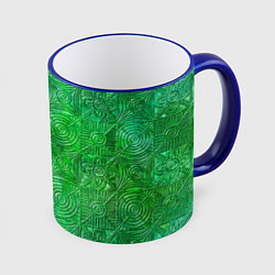 Кружка 3D Узорчатый зеленый стеклоблок имитация, цвет: 3D-синий кант