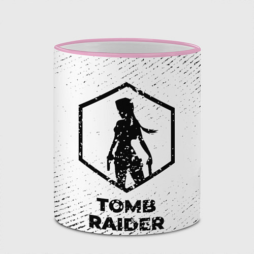 Кружка цветная Tomb Raider с потертостями на светлом фоне / 3D-Розовый кант – фото 2