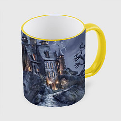 Кружка 3D Старый заброшенный замок - Halloween, цвет: 3D-желтый кант