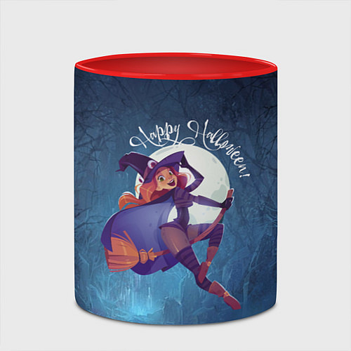 Кружка цветная Happy halloween - beautiful witch / 3D-Белый + красный – фото 2