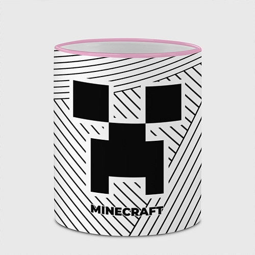 Кружка цветная Символ Minecraft на светлом фоне с полосами / 3D-Розовый кант – фото 2