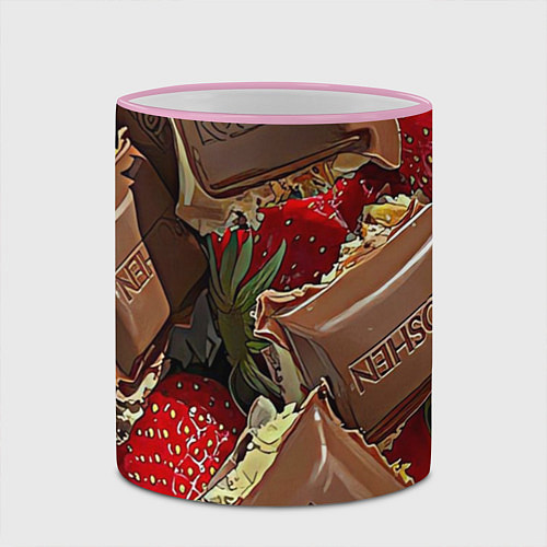 Кружка цветная Клубника и шоколад Рошен / 3D-Розовый кант – фото 2