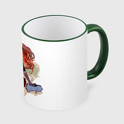 Кружка 3D Джунко Эношима - Danganronpa, цвет: 3D-зеленый кант