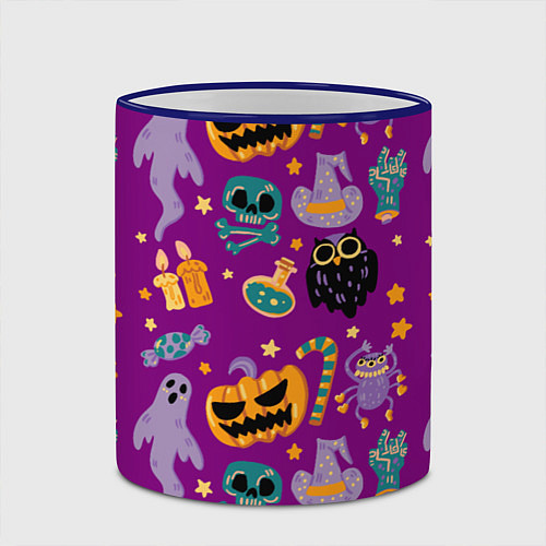 Кружка цветная Happy Halloween - holiday pattern / 3D-Синий кант – фото 2