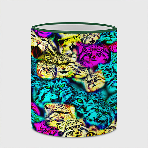 Кружка цветная Психоделические манулы / 3D-Зеленый кант – фото 2