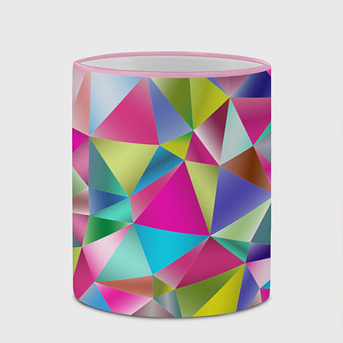 Кружка цветная Радужные трехмерные треугольники / 3D-Розовый кант – фото 2