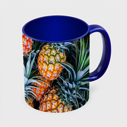 Кружка 3D Фон из ананасов, цвет: 3D-белый + синий