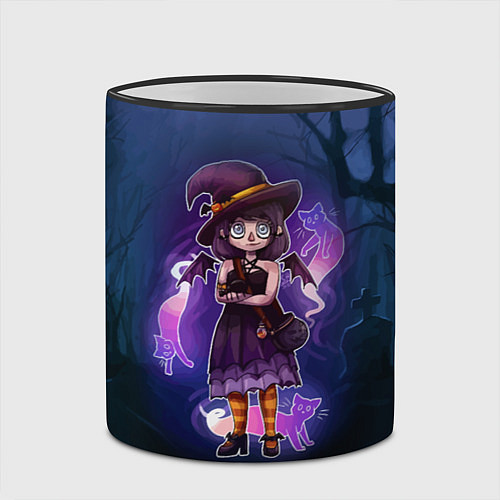 Кружка цветная Ведьма-малолетка с котами - Halloween / 3D-Черный кант – фото 2