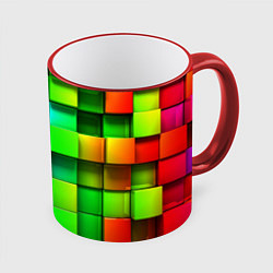 Кружка 3D Цветные неоновые кубы, цвет: 3D-красный кант