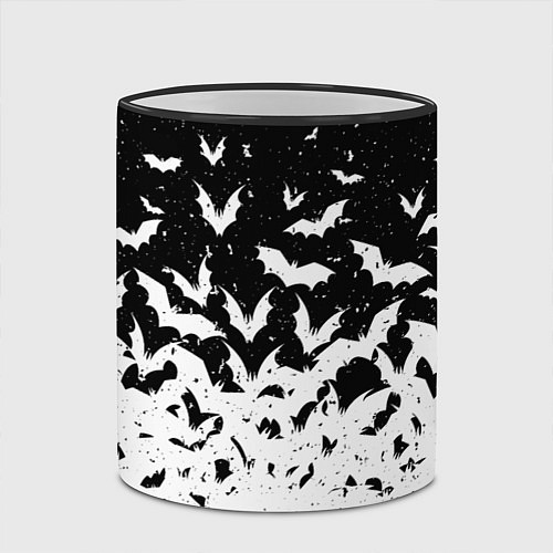 Кружка цветная Black and white bat pattern / 3D-Черный кант – фото 2