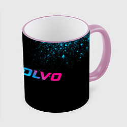 Кружка 3D Volvo - neon gradient: надпись и символ, цвет: 3D-розовый кант