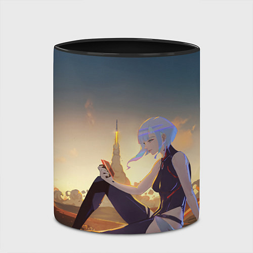 Кружка цветная Грустная Люси / 3D-Белый + черный – фото 2