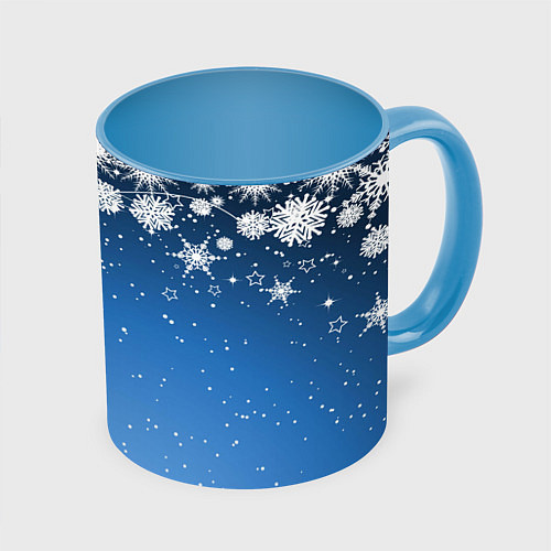 Кружка цветная Снежный узор на синем фоне / 3D-Белый + небесно-голубой – фото 1