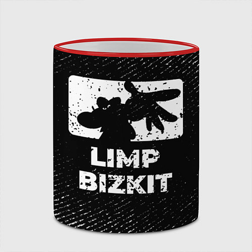 Кружка цветная Limp Bizkit с потертостями на темном фоне / 3D-Красный кант – фото 2