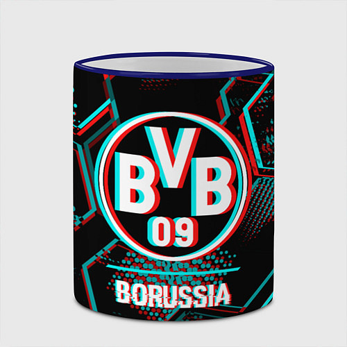 Кружка цветная Borussia FC в стиле glitch на темном фоне / 3D-Синий кант – фото 2