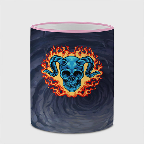 Кружка цветная Череп с рогами в огне / 3D-Розовый кант – фото 2