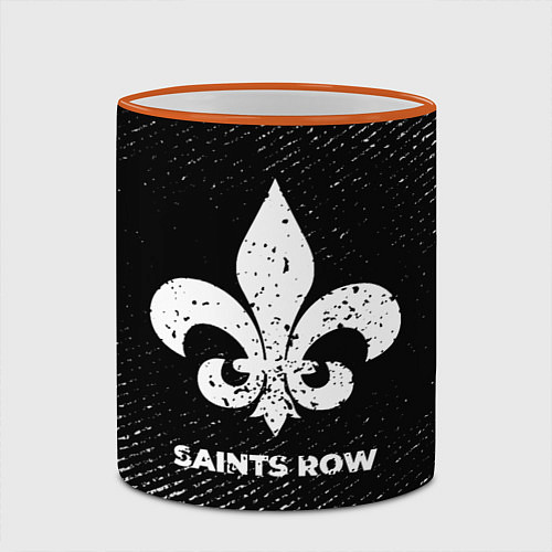 Кружка цветная Saints Row с потертостями на темном фоне / 3D-Оранжевый кант – фото 2