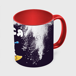Кружка 3D Вася космонавт отдыхает на Луне, цвет: 3D-белый + красный