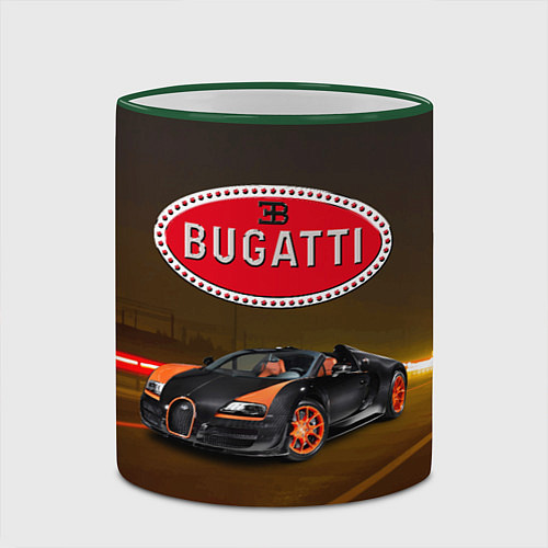 Кружка цветная Bugatti на ночной дороге / 3D-Зеленый кант – фото 2