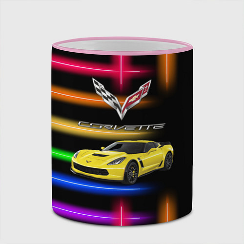 Кружка цветная Chevrolet Corvette - гоночная команда - Motorsport / 3D-Розовый кант – фото 2