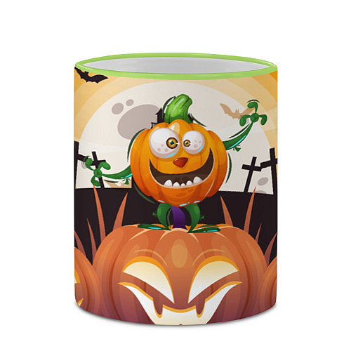Кружка цветная Веселая тыква хэллоуин / 3D-Светло-зеленый кант – фото 2