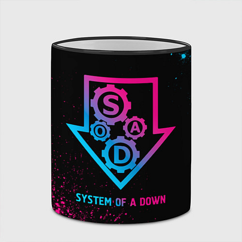 Кружка цветная System of a Down - neon gradient / 3D-Черный кант – фото 2