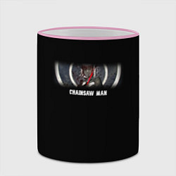 Кружка 3D Человек-бензопила Макима на фоне кругов, цвет: 3D-розовый кант — фото 2