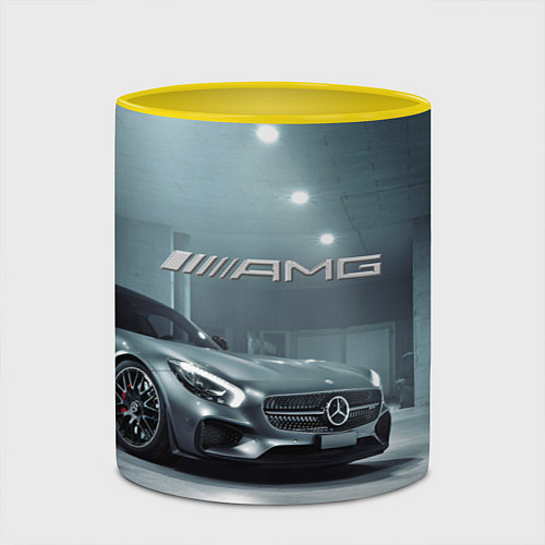 Кружка цветная Mercedes AMG - Motorsport / 3D-Белый + желтый – фото 2