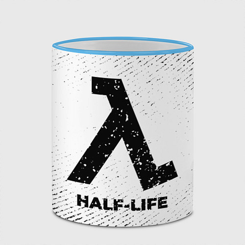 Кружка цветная Half-Life с потертостями на светлом фоне / 3D-Небесно-голубой кант – фото 2