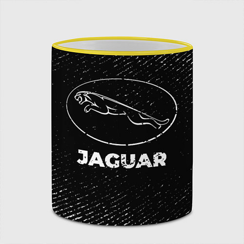 Кружка цветная Jaguar с потертостями на темном фоне / 3D-Желтый кант – фото 2