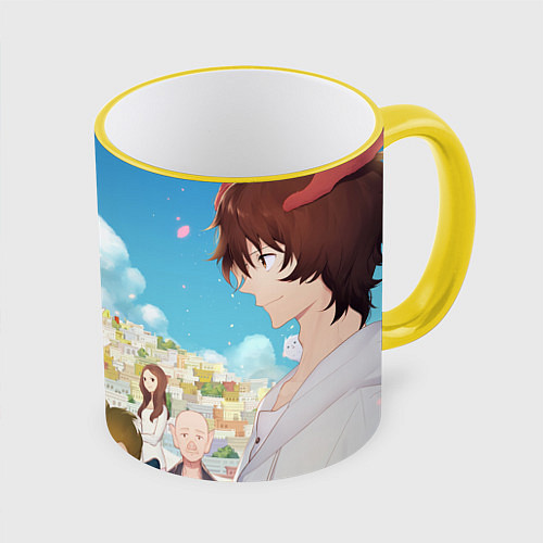 Кружка цветная Ученик чудовища арт / 3D-Желтый кант – фото 1