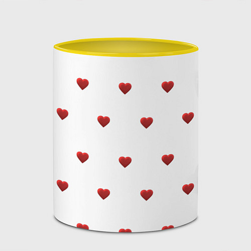 Кружка цветная Белая поляна с красными сердечками / 3D-Белый + желтый – фото 2