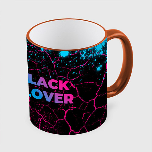 Кружка цветная Black Clover - neon gradient: надпись и символ / 3D-Оранжевый кант – фото 1