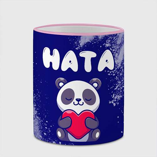 Кружка цветная Ната панда с сердечком / 3D-Розовый кант – фото 2