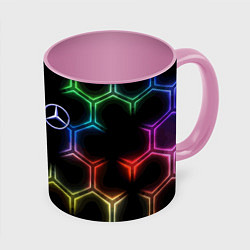 Кружка 3D Mercedes - neon pattern, цвет: 3D-белый + розовый