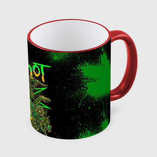 Кружка цветная Slipknot green satan / 3D-Красный кант – фото 1