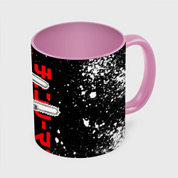Кружка 3D Человек бензопила - Манга, цвет: 3D-белый + розовый
